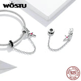 Wostu 925 Sterling Silver Safety Chain Winged Cross Charms Clear CZ