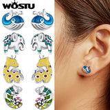 Wostu 925 Silver Animal Ear Stud Earrings for Women