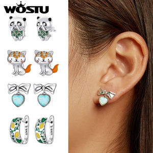Wostu Silver Earring 925 Women Ear Stud Panda Cat Lemon Earrings