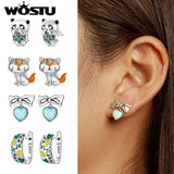 Wostu Silver Earring 925 Women Ear Stud Panda Cat Lemon Earrings