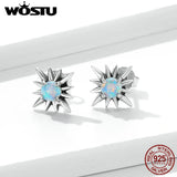 Wostu Silver Opal Star Earrings Zircon Ear Buckles