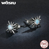 Wostu Silver Opal Star Earrings Zircon Ear Buckles