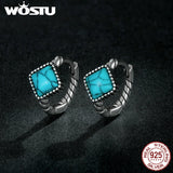 Wostu 925 Stud Earrings Square Turquoise Ear Buckles for Women