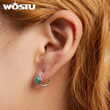 Wostu 925 Stud Earrings Square Turquoise Ear Buckles for Women