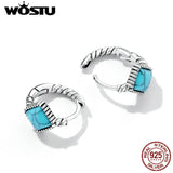 Wostu 925 Stud Earrings Square Turquoise Ear Buckles for Women