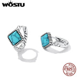 Wostu 925 Stud Earrings Square Turquoise Ear Buckles for Women