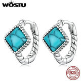 Wostu 925 Stud Earrings Square Turquoise Ear Buckles for Women