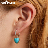 Wostu Silver Earrings 925 Turquoise Stud Women Heart Ear Buckles