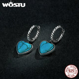 Wostu Silver Earrings 925 Turquoise Stud Women Heart Ear Buckles