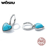 Wostu Silver Earrings 925 Turquoise Stud Women Heart Ear Buckles
