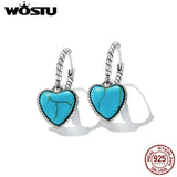 Wostu Silver Earrings 925 Turquoise Stud Women Heart Ear Buckles