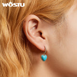 Wostu Silver Earrings 925 Turquoise Stud Women Heart Ear Buckles