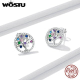 Wostu Tree of Life Stud Earrings 925 Sterling Silver Colorful Earrings