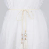 Women's Woven Braided Waist Rope Belt with Rhinestone Tassel