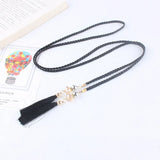 Women's Woven Braided Waist Rope Belt with Rhinestone Tassel