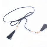 Women's Woven Braided Waist Rope Belt with Rhinestone Tassel