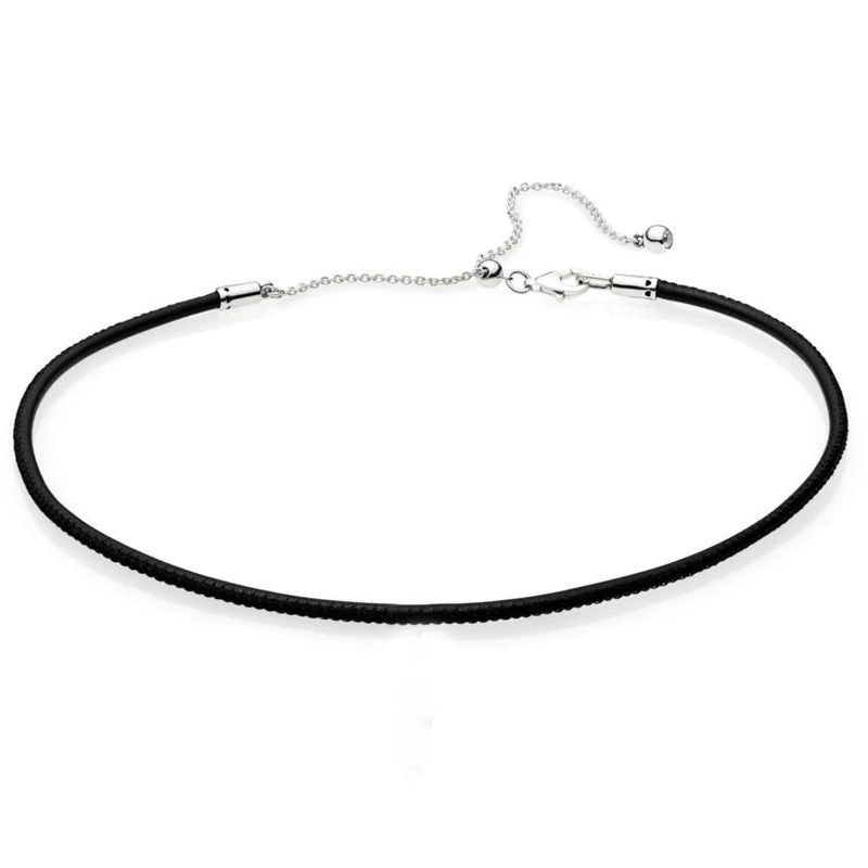 Woven Fabric Leather Choker Ball Clasp Necklace