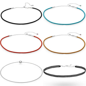 Woven Fabric Leather Choker Ball Clasp Necklace