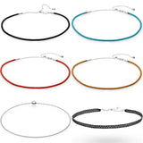 Woven Fabric Leather Choker Ball Clasp Necklace