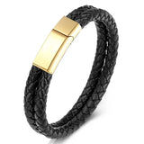 Stainless Steel Men's Leather Bracelet Woven Rope Chain Punk Style
