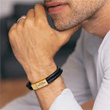 Stainless Steel Men's Leather Bracelet Woven Rope Chain Punk Style