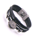 Customizable Woven Leather Rope Wrap Stainless Steel Men's Bracelet