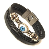 Customizable Woven Leather Rope Wrap Stainless Steel Men's Bracelet