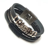 Customizable Woven Leather Rope Wrap Stainless Steel Men's Bracelet