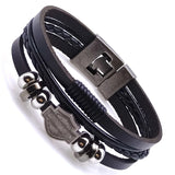 Customizable Woven Leather Rope Wrap Stainless Steel Men's Bracelet