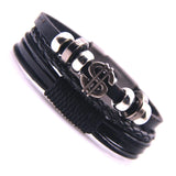 Customizable Woven Leather Rope Wrap Stainless Steel Men's Bracelet