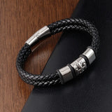 Stainless Steel Men's Leather Bracelet with Woven Rope Wrap