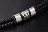 Stainless Steel Men's Leather Bracelet with Woven Rope Wrap