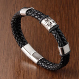 Stainless Steel Men's Leather Bracelet with Woven Rope Wrap
