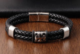 Stainless Steel Men's Leather Bracelet with Woven Rope Wrap