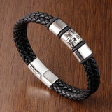 Stainless Steel Men's Leather Bracelet with Woven Rope Wrap