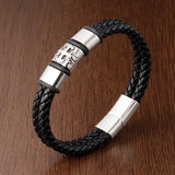 Stainless Steel Men's Leather Bracelet with Woven Rope Wrap