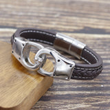 Classic Stainless Steel Men's Leather Bracelet with Woven Leather Rope