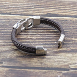 Classic Stainless Steel Men's Leather Bracelet with Woven Leather Rope