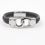 Classic Stainless Steel Men's Leather Bracelet with Woven Leather Rope