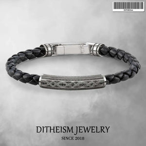 Woven Leather Wrap Bracelet Love Knot with Spring Clap, Silver Punk Jewelry