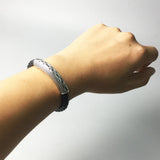 Woven Leather Wrap Bracelet Love Knot with Spring Clap, Silver Punk Jewelry