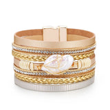 Wide Wrap Pearl Leather Bracelet Women Lady Bangle Jewelry