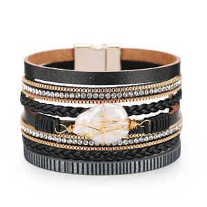 Wide Wrap Pearl Leather Bracelet Women Lady Bangle Jewelry