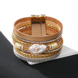 Wide Wrap Pearl Leather Bracelet Women Lady Bangle Jewelry