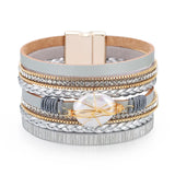 Wide Wrap Pearl Leather Bracelet Women Lady Bangle Jewelry