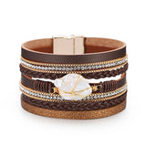 Wide Wrap Pearl Leather Bracelet Women Lady Bangle Jewelry