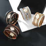 Wide Wrap Pearl Leather Bracelet Women Lady Bangle Jewelry