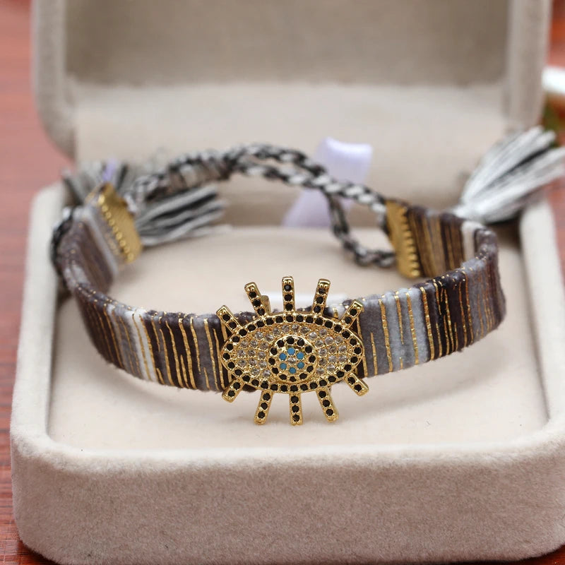 Ethnic Style Woven Ribbon Zircon Anklet Bracelet