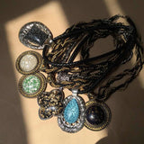 Geometric Pendant Rope Necklace Bohemian Style