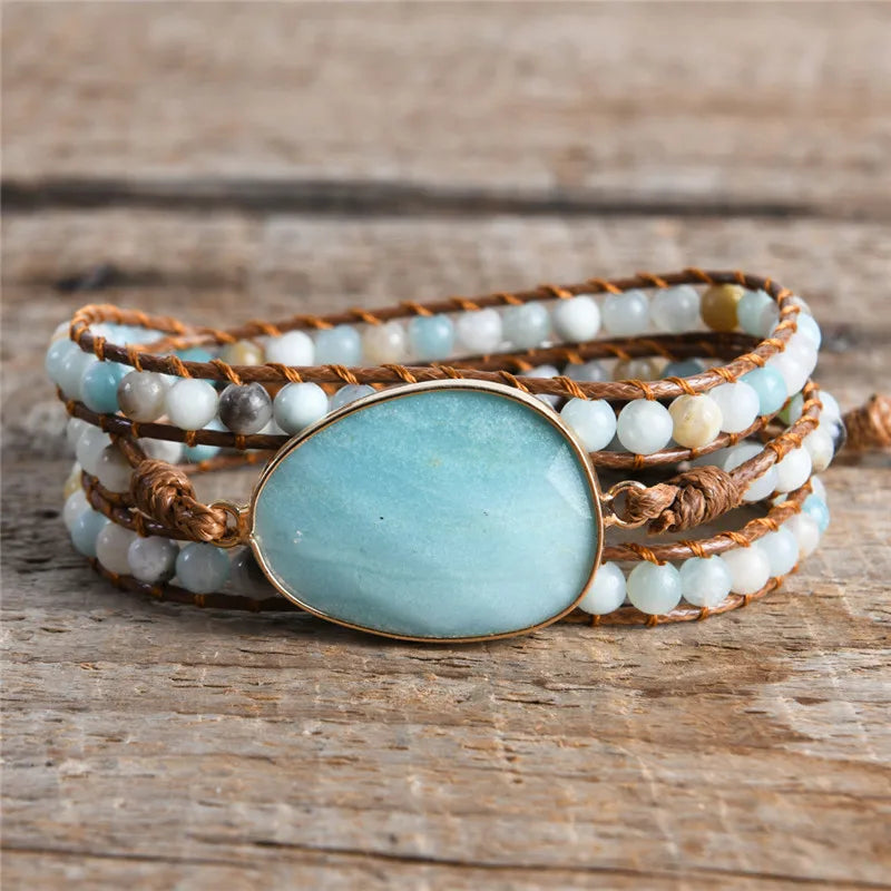 Amazonite Tree of Life Buckle Wrap Bracelet